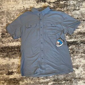Kuhl Button Up Shirt Mens Large Blue/ Gray Outdoor Hiking Airspeed Lightweight